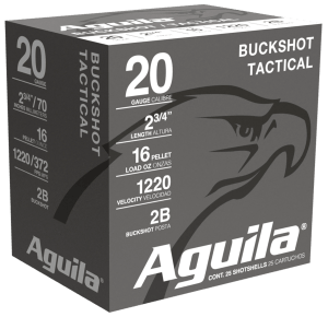 Aguila 1C2002BA Buckshot High Velocity 20Gauge 2.75" 1oz 2Buck Shot 25rd Box