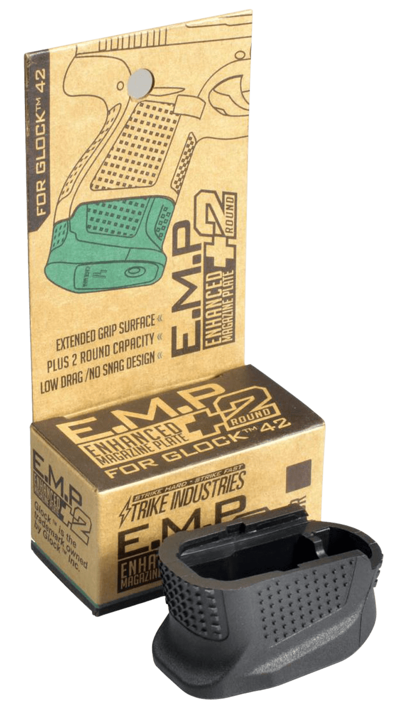 Strike Industries EMPG42B Enhanced Magazine Plate made of Polymer with Black Finish & Extra Gripping Surface for Glock 42 Magazines (Adds 2rds)
