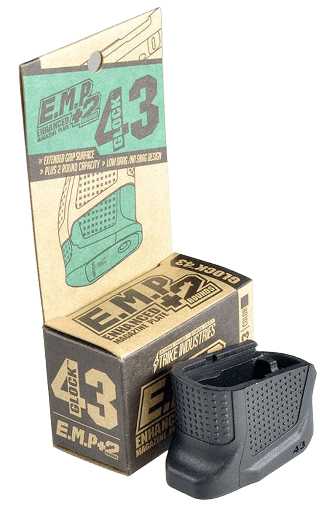 Strike Industries EMPG43B Enhanced Magazine Plate made of Polymer with Black Finish & Extra Gripping Surface for Glock 43 Magazines (Adds 2rds)