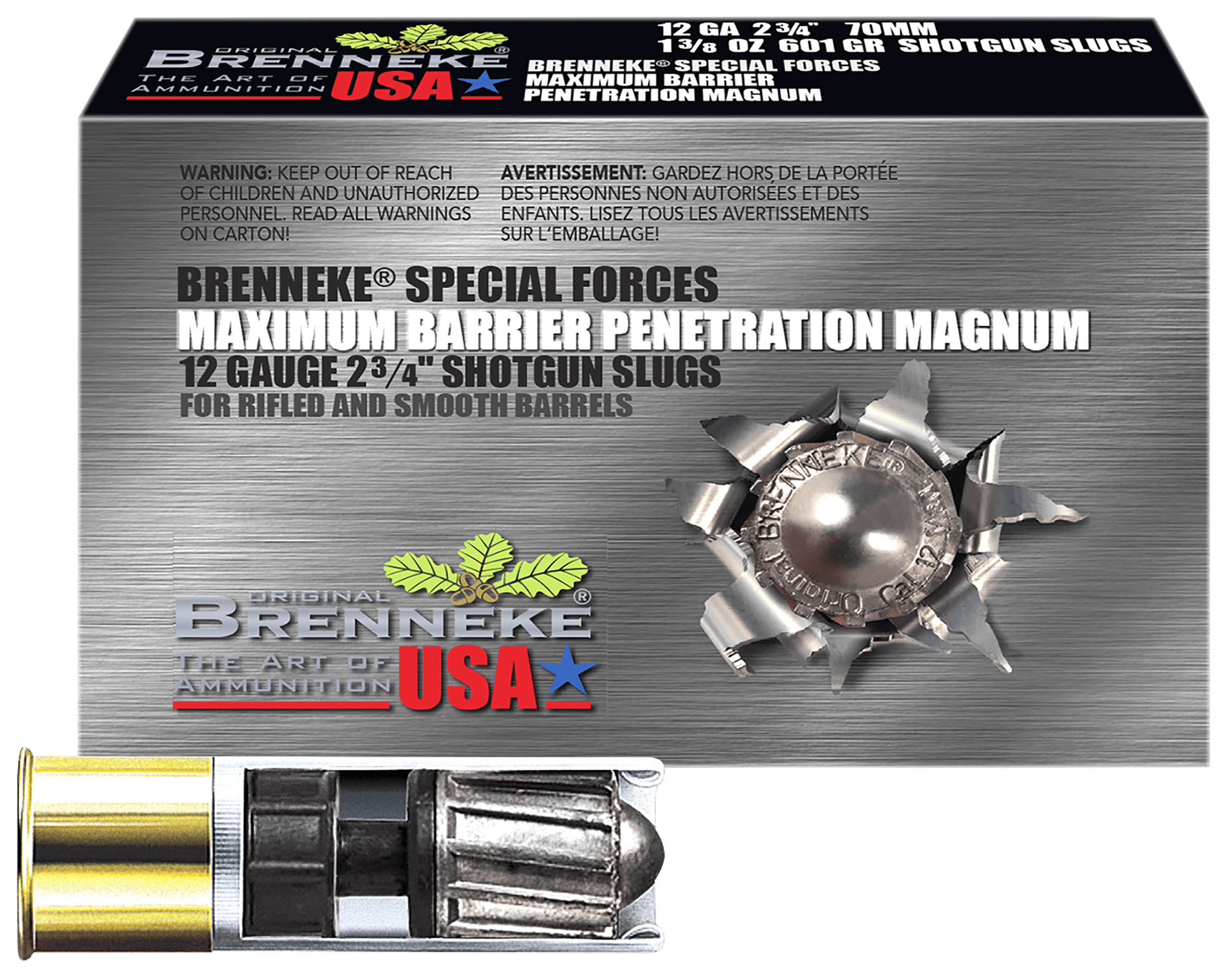 Brenneke SL122MBPM Special Forces Maximum Barrier Penetration Magnum 12Gauge 2.75" 1 3/8oz Slug Shot 5 Per Box