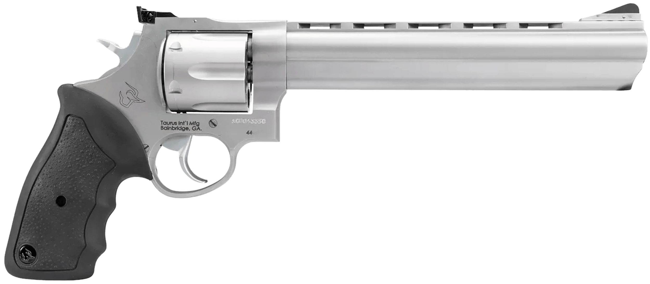Taurus 2440089 44 Large Frame 44 Rem Mag 6rd 8.37" Matte Stainless Ported Barrel Matte Stainless Cylinder & Frame Black Finger Groove Rubber Grip Transfer Bar Safety Exposed Hammer