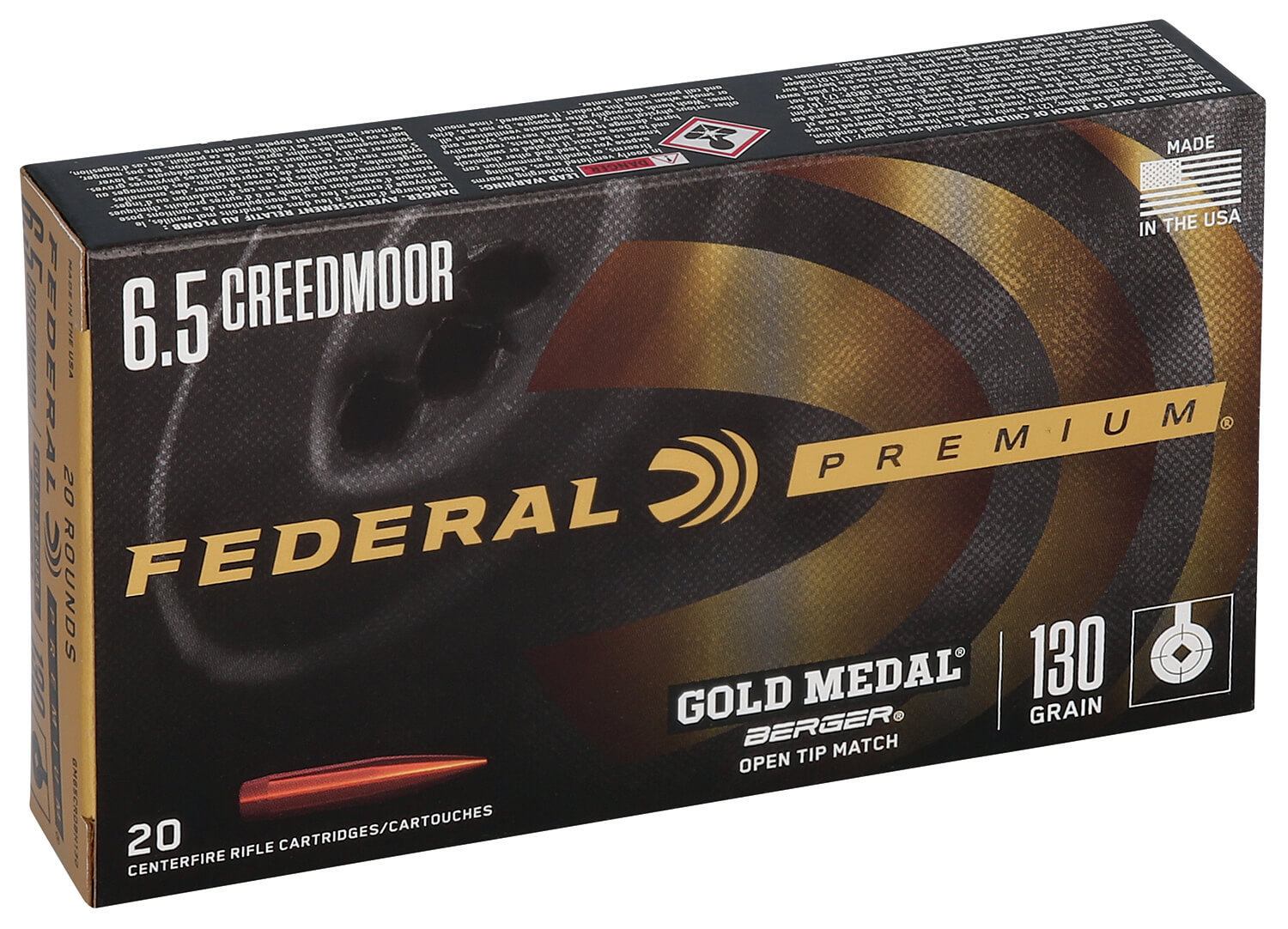 Federal GM65CRDBH130 Premium Gold Medal 6.5Creedmoor 130gr Berger Hybrid Open Tip Match 20rd Box - Image 2
