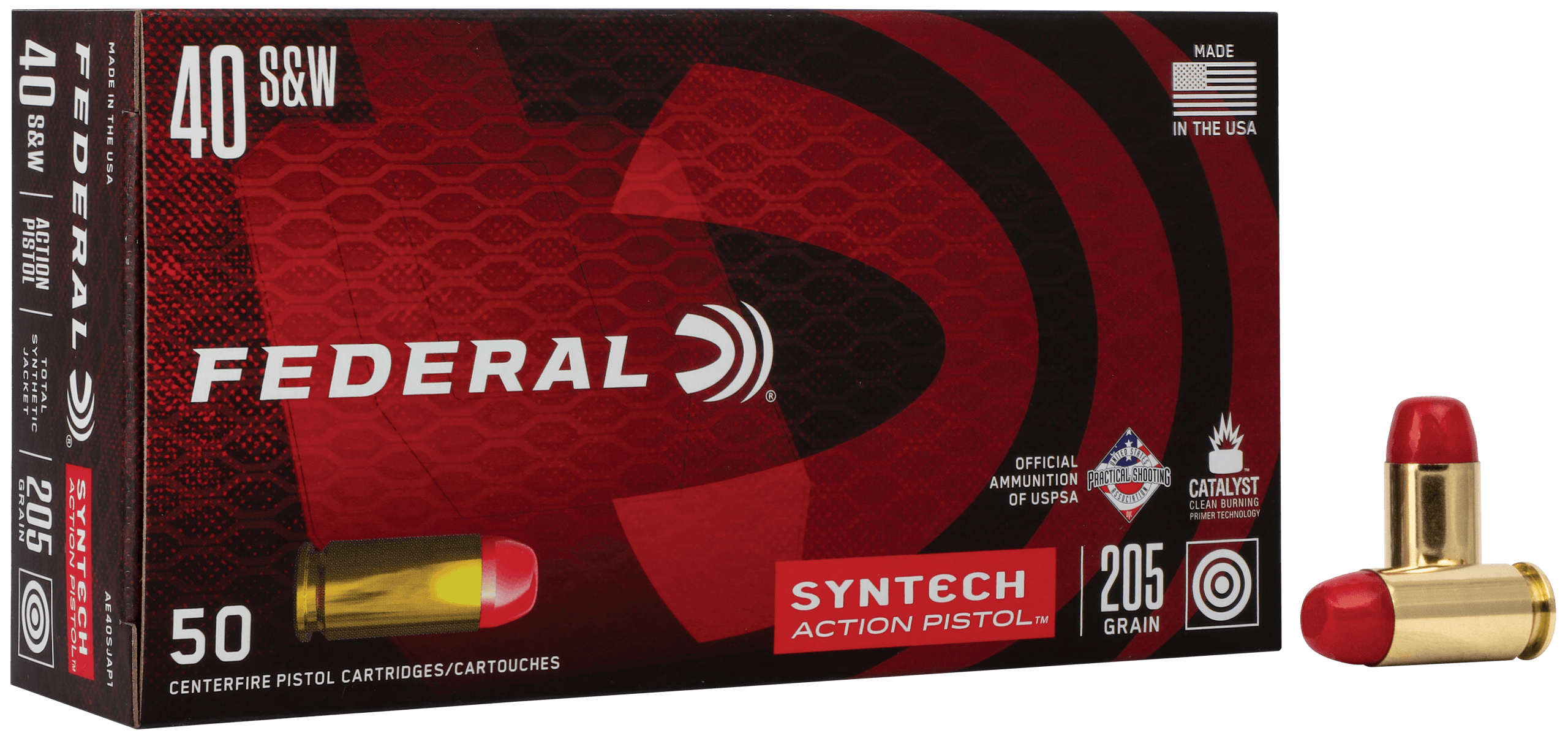 Federal AE40SJAP1 American Eagle Syntech Action Pistol 40S&W 205gr Total Syntech Jacket Flat Nose 50rd Box