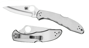 Spyderco C11P Delica 4  2.95" Folding Drop Point Plain VG-10 SS Blade/ Stainless Steel Handle Includes Pocket Clip
