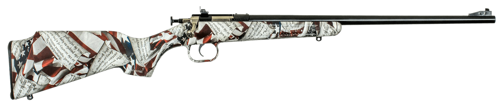 Crickett KSA2168 Youth 22 LR 1rd 16.12" Blued Barrel & Receiver Fixed Front/Adjustable Rear Peep Sight American Flag/Amendment Synthetic Stock w/11.5" LOP Rebounding Firing Pin Safety