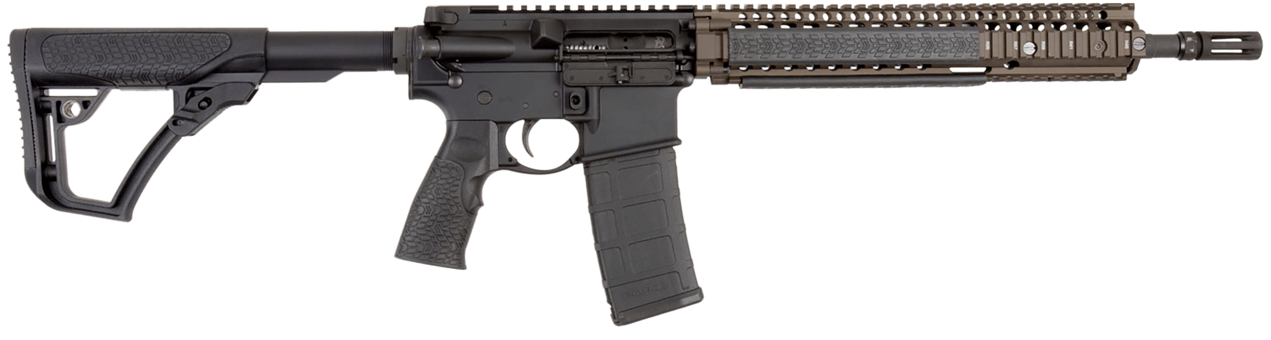 Daniel Defense 0208806027055 DDM4 M4A1 *CA Compliant 5.56x45mm NATO 14" 10+1 Black Hard Coat Anodized 6 Position w/SoftTouch Overmolding Stock with Flat Dark Earth Handguard