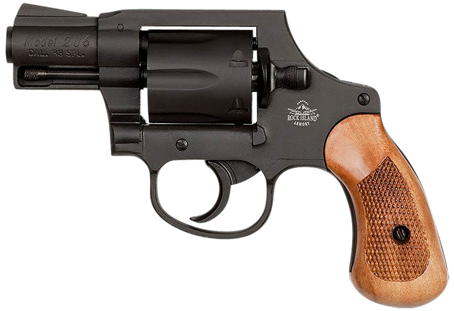 Rock Island 51280 M206 Small Frame 38 Special 6rd 2" Black Parkerized Steel Barrel Cylinder & Frame Checkered Wood Grip Transfer Bar Safety Concealed Hammer - Image 2