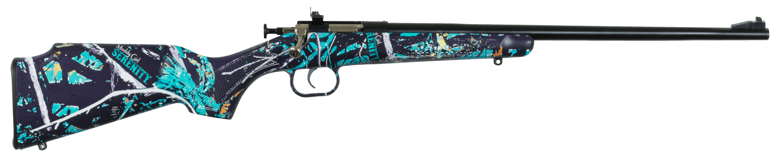 Crickett KSA2172 Youth 22 LR 1rd 16.12" Blued Barrel & Receiver Fixed Front/Adjustable Rear Peep Sights Muddy Girl Serenity Synthetic Stock w/11.5" LOP Rebounding Firing Pin Safety
