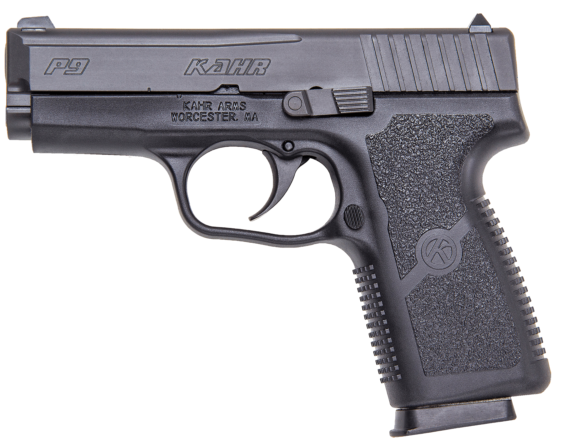 Kahr Arms KP9094N P9 *CA Compliant 9mm Luger 7+1/8+1 3.60" Stainless Polygonal Rifled Barrel Matte Black Serrated Stainless Steel Slide Black Polymer Frame Black Polymer Grip Night Sights No Safety Right Hand