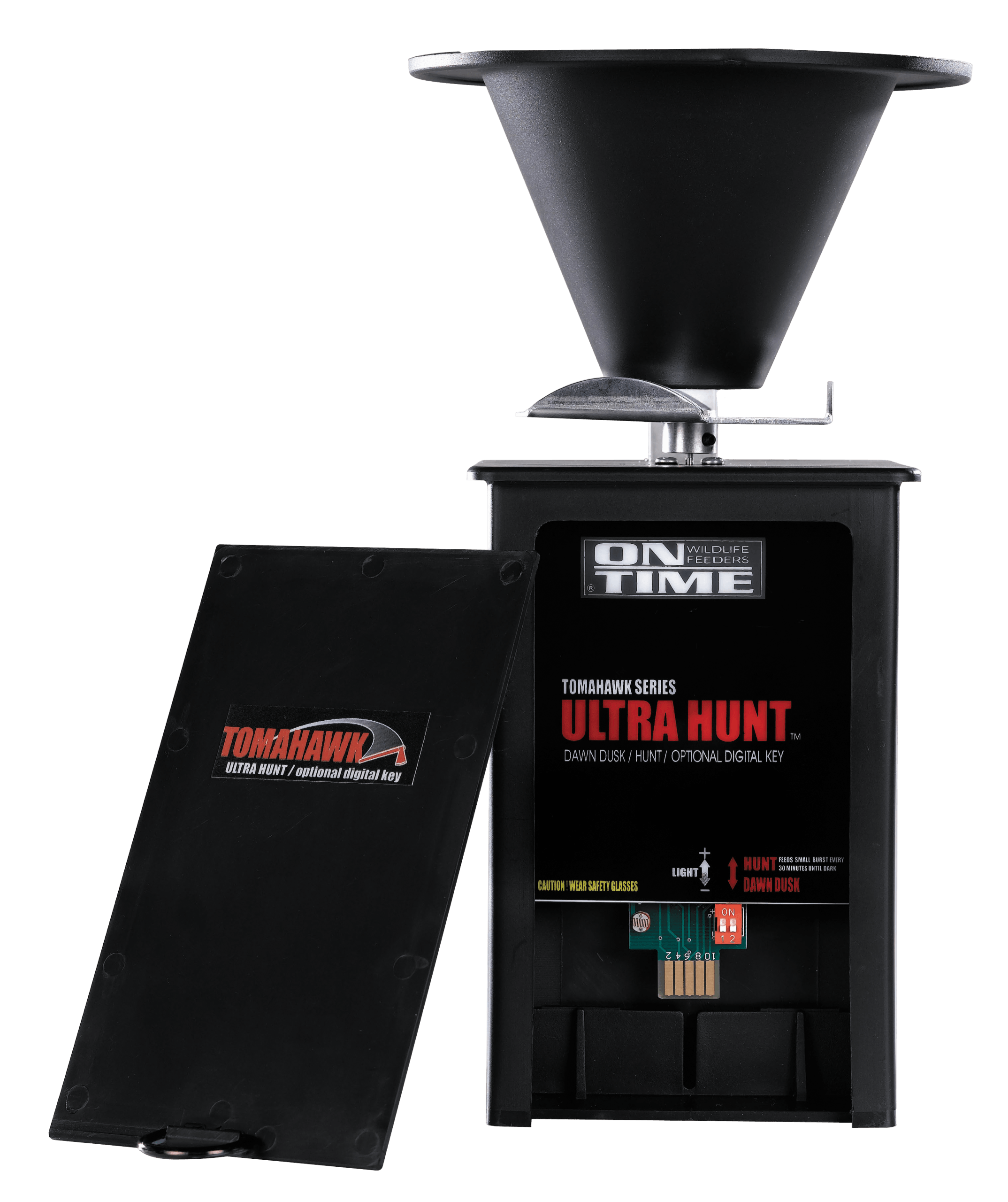 On Time 43005 Tomahawk Ultra Hunt Feeder Black Waterproof High-Impact Composite Heavy Duty Motor Dawn-Dusk Mode Operation 4 Feed Times with 1-20 Second Duration Universal Mount