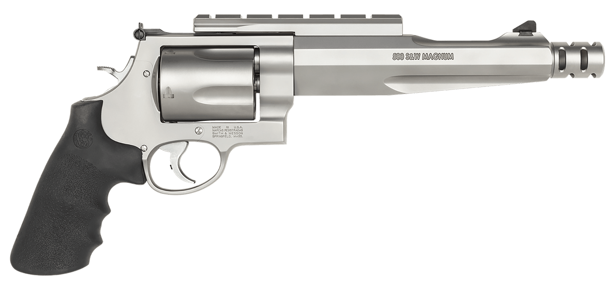 Smith & Wesson 170299 Model 500 Performance Center 500 S&W Mag Stainless Steel 7.50" Barrel With Muzzle Brake & 5rd Cylinder Matte Stainless Steel X-Frame Chromed Hammer & Trigger With Stop