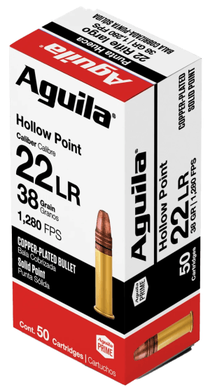 Aguila 1B220335 Super Extra Rimfire 22LR 38gr Copper Plated Hollow Point 50rd Box