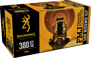 Browning Ammo B191803804 FMJ Value Pack 380ACP 95gr Full Metal Jacket 100rd Box/5 Case