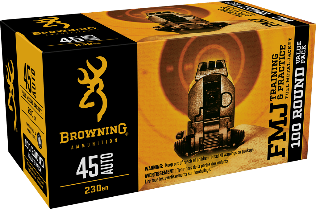 Browning Ammo B191800454 FMJ Value Pack 45ACP 230gr Full Metal Jacket 100rd Box/5 Case