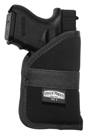 Uncle Mike's 87444 Inside The Pocket Holster Open Top Size 04 Black Nylon Pocket Fits Subcompact 9/40 Auto Right Hand