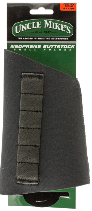 Uncle Mike's 88483 Buttstock Shell Holder Neoprene with Black Finish Sewn-On Elastic Loops Holds up to 6rds for Rifles