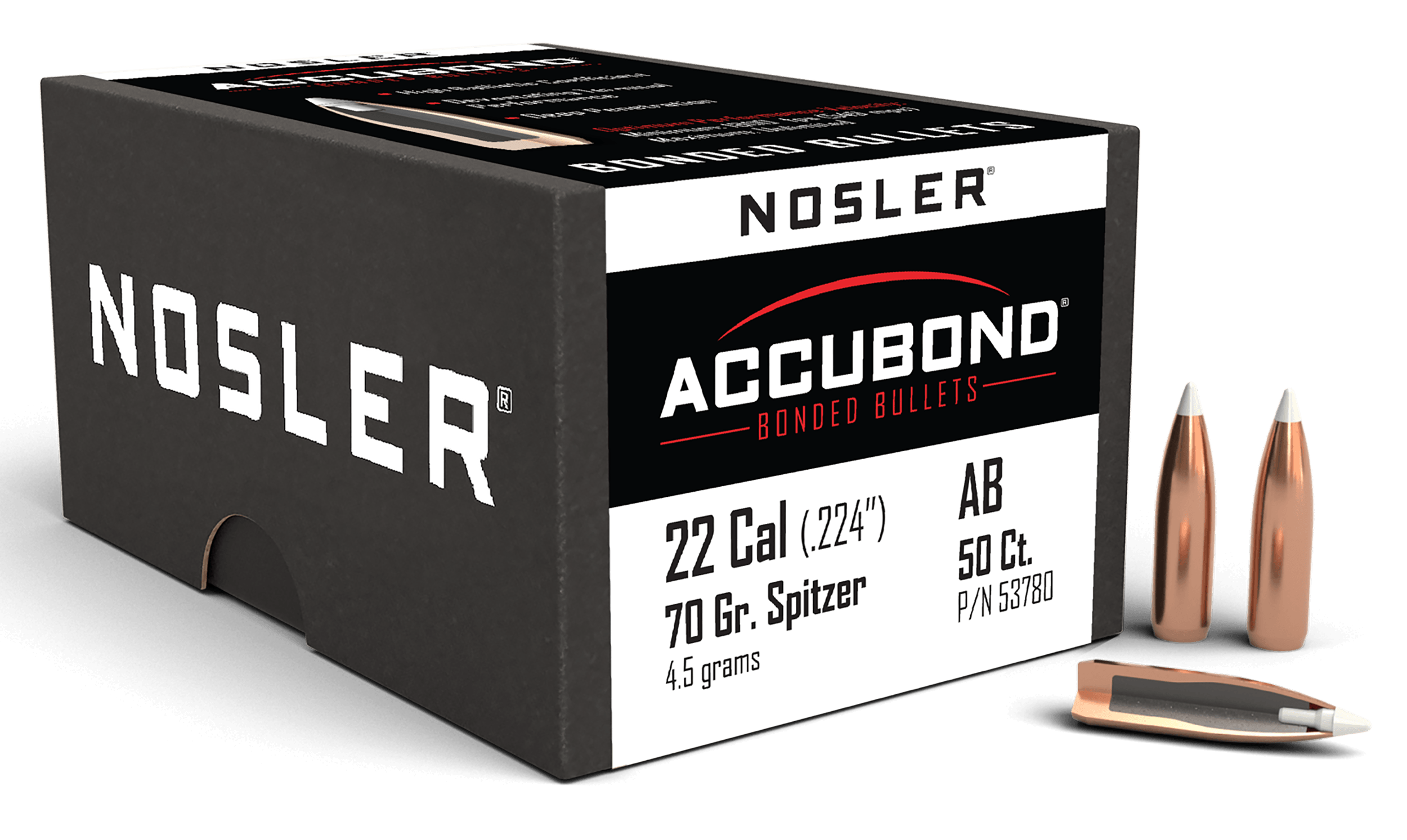 Nosler 53780 AccuBond 22 Cal .224 70 gr Spitzer Point/ 50rd Box