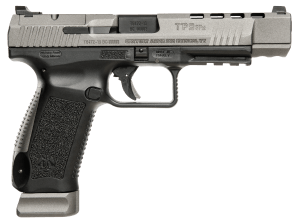 Canik HG3774GN TP9SFx  9mm Luger 20+1  5.20" Black Nitride Match Grade Barrel  Tungsten Gray Cerakote Optic Ready/Serrated w/Ports Steel Slide  Black Polymer Frame w/Picatinny Rail  Ambidextrous