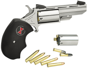 North American Arms BWC Black Widow 22 LR or 22 WMR 5 Shot 2" Vent Rib Barrel Overall Stainless Steel Finish Finger Grooved Black Rubber Grip & Fixed Sights Includes Cylinder