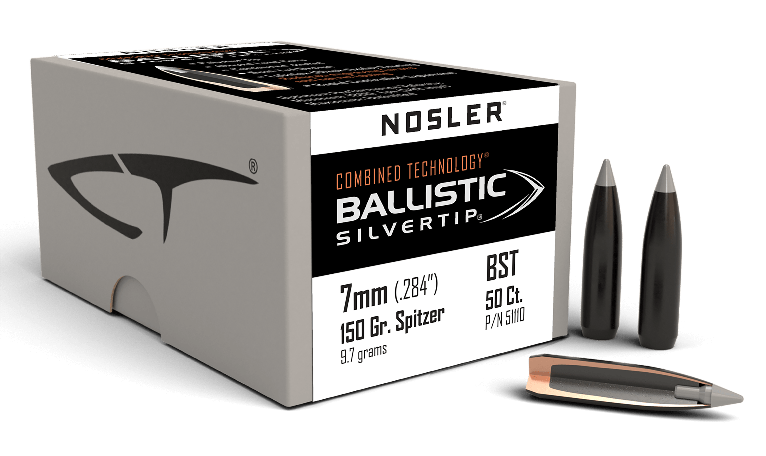 Nosler 51110 Ballistic Silvertip 7mm .284 150 gr Spitzer Point/ 50rd Box