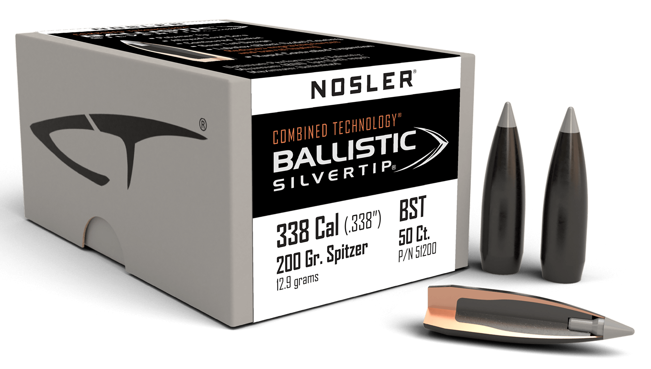 Nosler 51200 Ballistic Silvertip 338 Cal .338 200 gr Spitzer Point/ 50rd Box