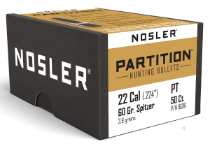 Nosler 16316 Partition 22 Cal .224 60 gr Partition Spitzer/ 50rd Box