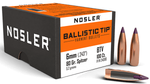 Nosler 24080 Ballistic Tip  6mm .243 80 gr Spitzer Point/ 100rd Box