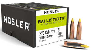Nosler 27130 Ballistic Tip  270 Caliber .277 130 GR Spitzer/ 50rd Box
