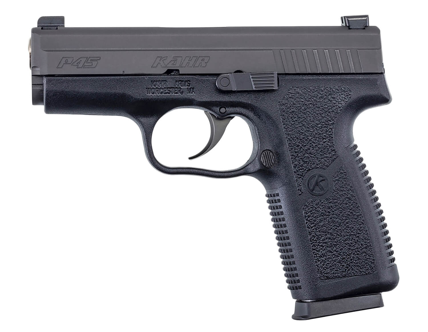 Kahr Arms KP4544N P *CA Compliant 45 ACP Caliber with 3.40" Barrel 6+1 or 7+1 Capacity Black Finish Frame Serrated Matte Black Stainless Steel Slide Textured Polymer Grip & TruGlo Night Sights - Image 2