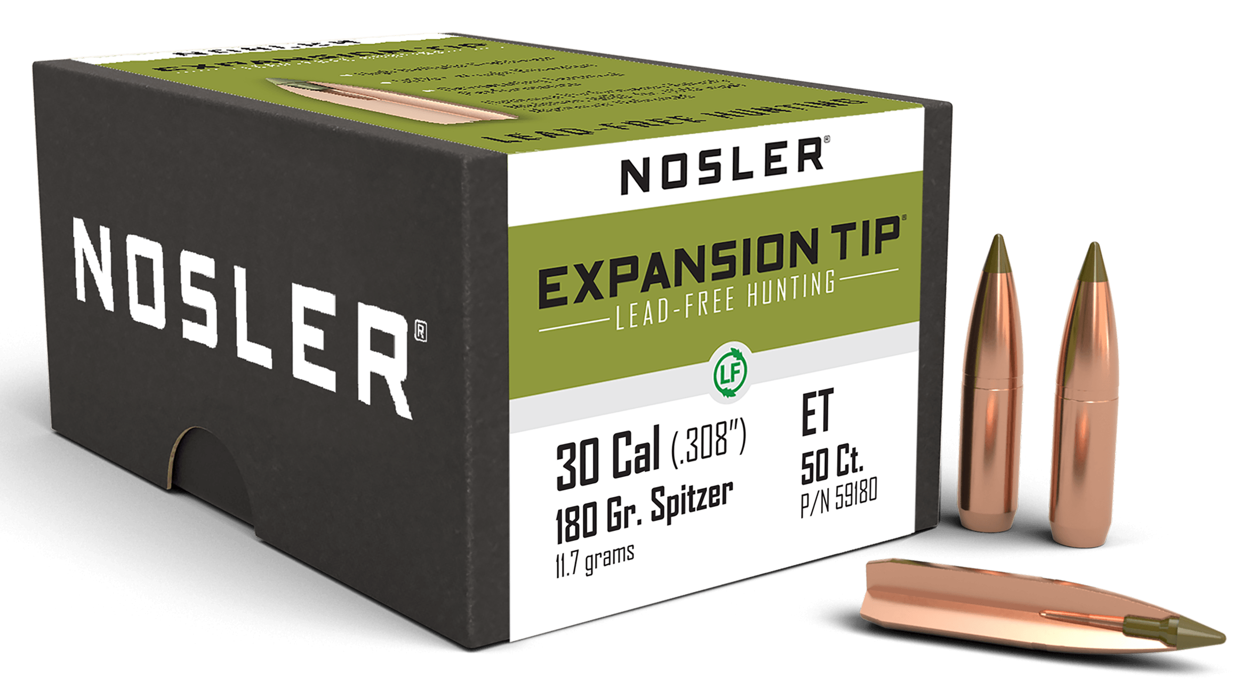 Nosler 59180 E-Tip 30 Cal .308 180 gr Spitzer/ 50rd Box