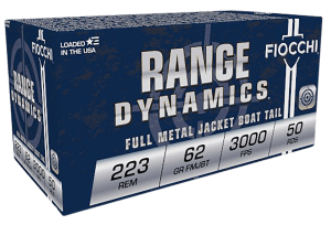 Fiocchi 223C Range Dynamics 223Rem 62gr Full Metal Jacket Boat Tail 50rd Box