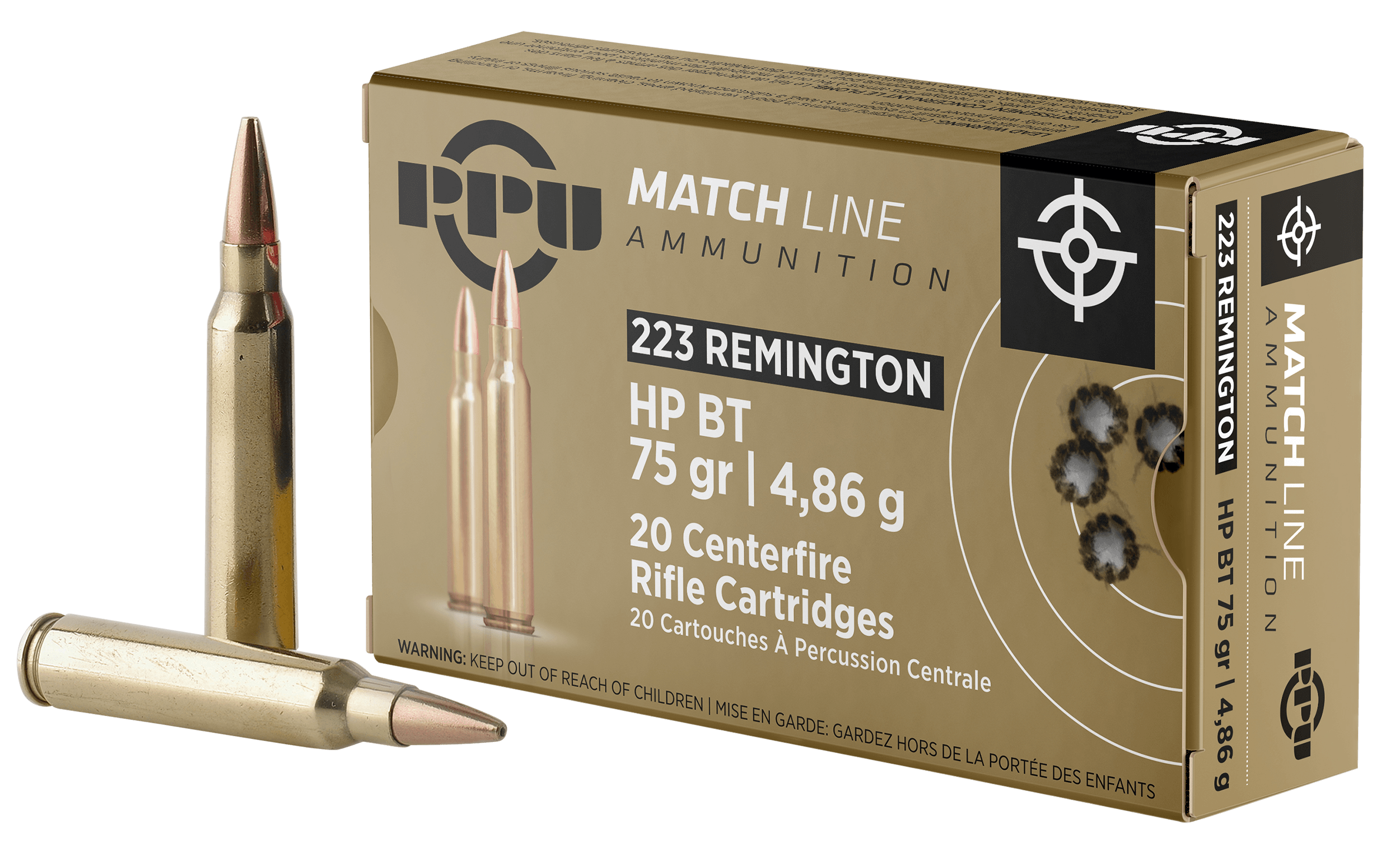 PPU PPM2232 Match 223 Rem 75 gr Hollow Point Boat Tail 20rd Box