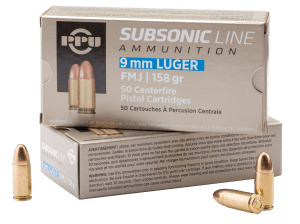 PPU PPS9MM Subsonic 9mm Luger Subsonic 158 gr Full Metal Jacket 50rd Box
