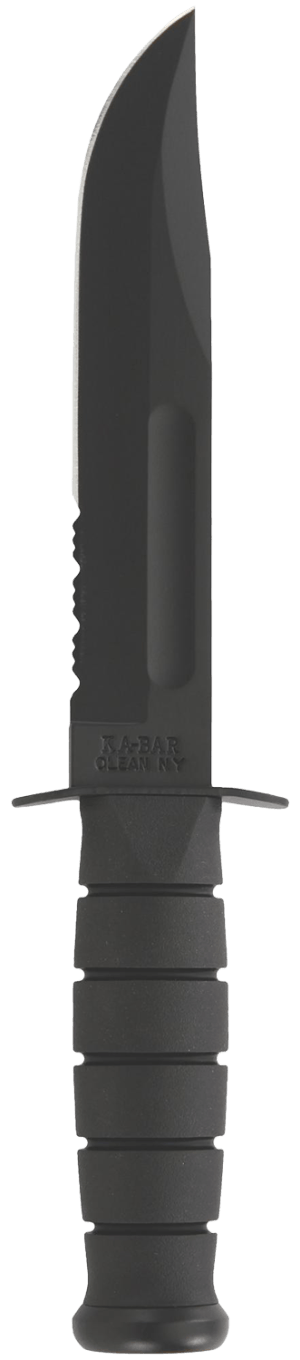 Ka-Bar 1214 Fighting/Utility  7" Fixed Clip Point Serrated Black 1095 Cro-Van Blade  Black Kraton G Handle  Includes Sheath