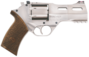Chiappa Firearms CF340245 Rhino 40SAR *CA Compliant Medium Frame 357 Mag 6 Shot 4" Nickel-Plated Steel Vent Rib Barrel & Cylinder Nickel-Plated Aluminum Frame w/Picatinny Rail Walnut Grip Concealed Hammer