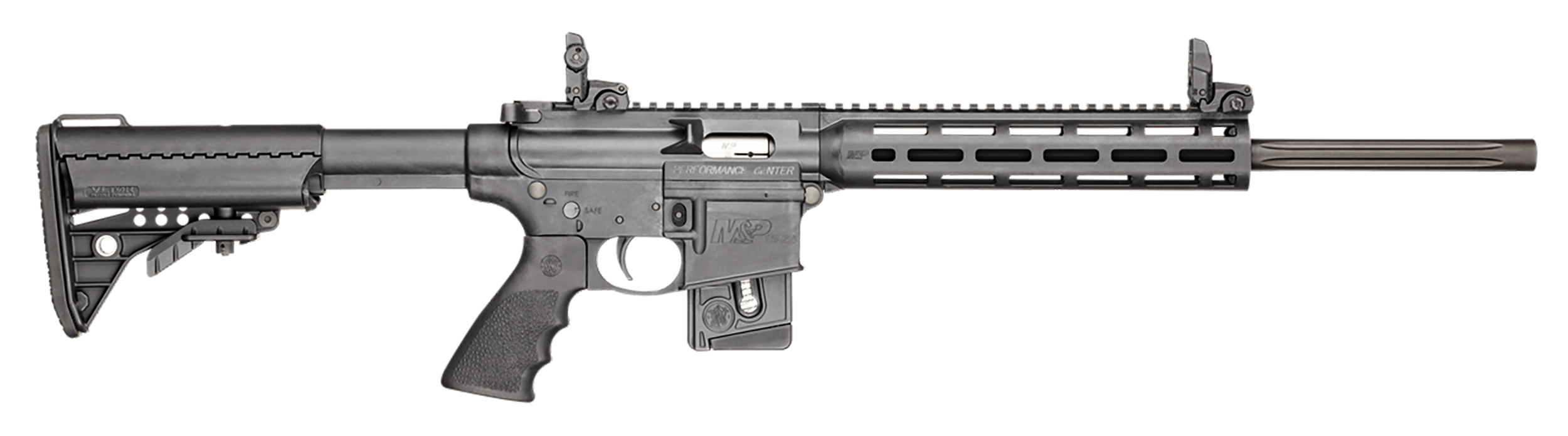Smith & Wesson 11507 M&P15 Performance Center Sport *MA MD NJ Compliant 22 LR 10+1 18" Barrel Vltor Fixed Stock Magpul MBUS Folding Sights 10" M&P Slim Handguard With Magpul M-LOK Functioning Charging Handle Hogue Grip Manual Safety On Lower