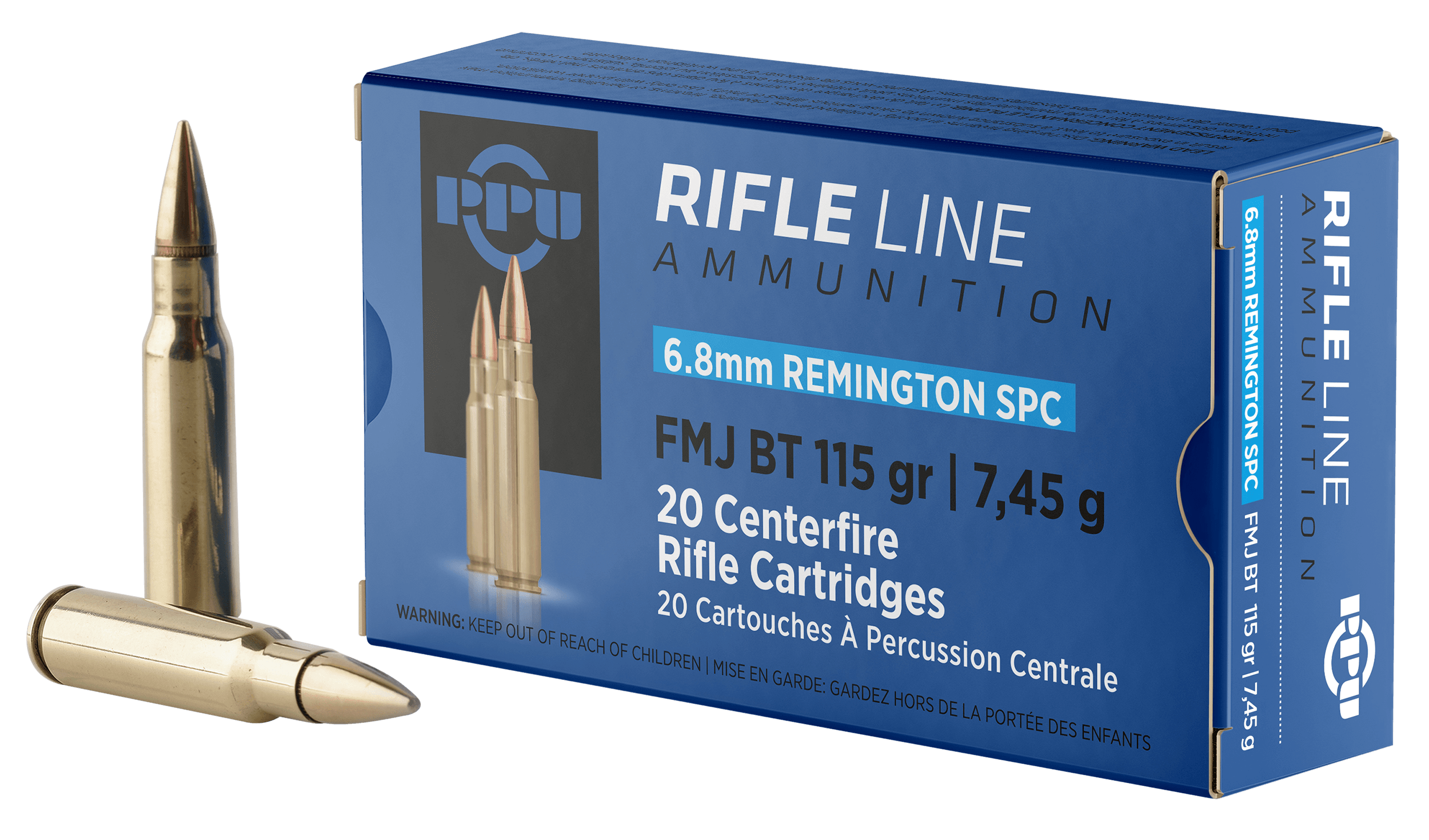 PPU PP68F Standard Rifle 6.8mm Rem SPC 115 gr Full Metal Jacket Boat Tail 20rd Box