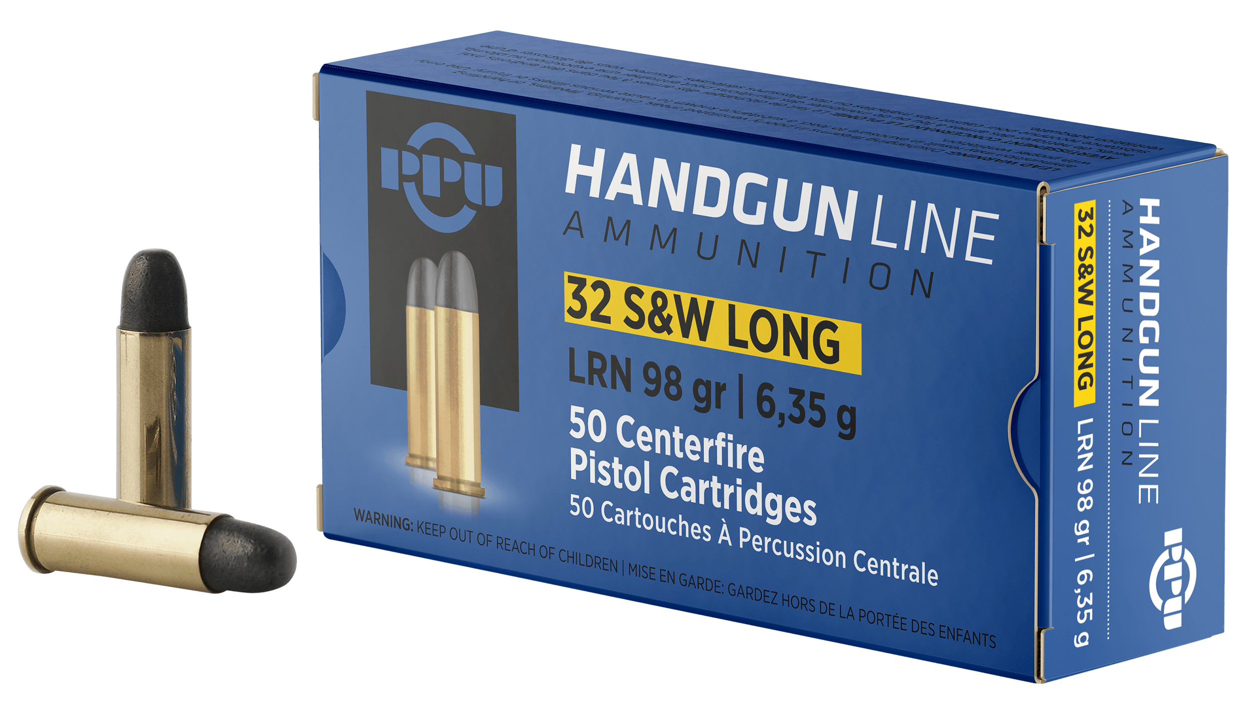 PPU PPH32SW Handgun 32 S&W Long 98 gr Lead Round Nose 50rd Box