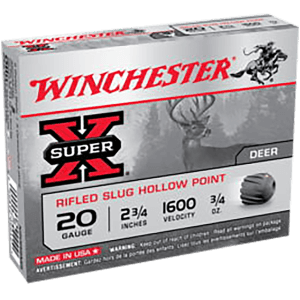 Winchester Ammo X20RSM5VP Super X  20 Gauge 2.75" 3/4 oz Rifled Slug Shot 15 Per Box