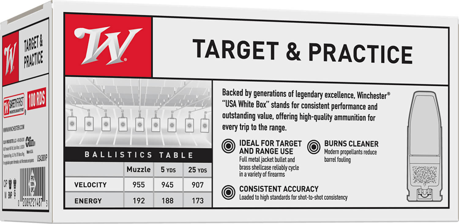 Winchester Ammo USA380VP USA 380 ACP 95 gr Full Metal Jacket Flat Nose 100rd Box/5 Case - Image 2