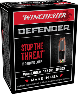 Winchester Ammo S9MMPDB1 Defender 9mm Luger 147 gr Bonded Jacket Hollow Point 20rd Box