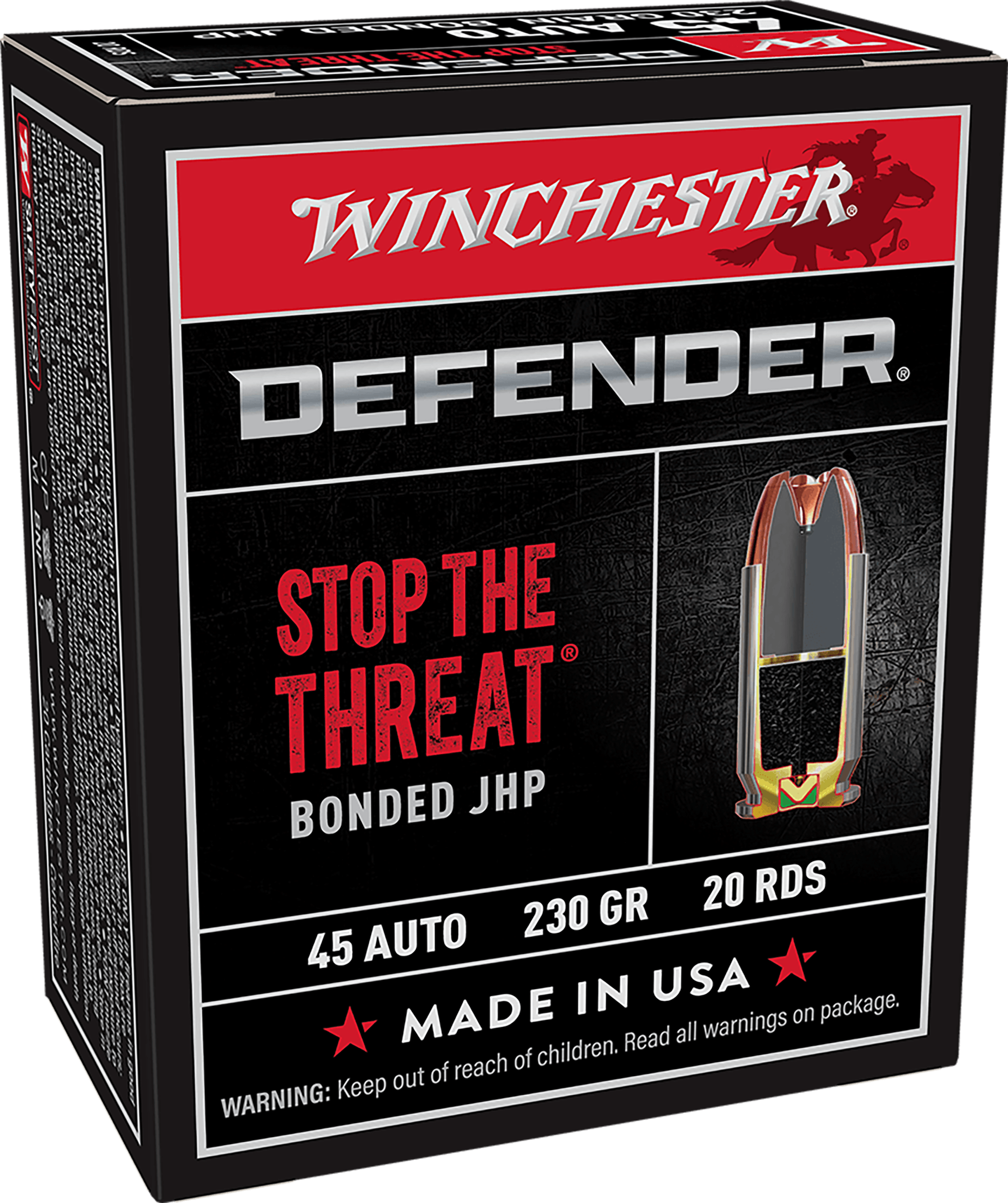 Winchester Ammo S45PDB Defender 45 ACP 230 gr Bonded Jacket Hollow Point 20rd Box