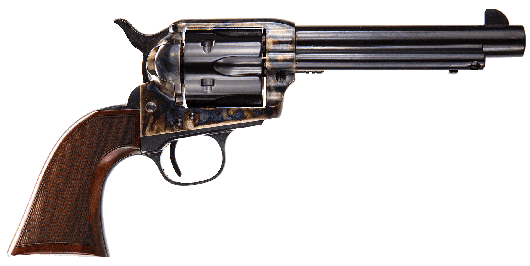 Taylors & Company 550813DE Smoke Wagon Deluxe 45 Colt (LC) Caliber with 5.50" Blued Finish Barrel 6rd Capacity Blued Finish Cylinder Color Case Hardened Finish Steel Frame Checkered Walnut Grip & Overall Taylor Polish