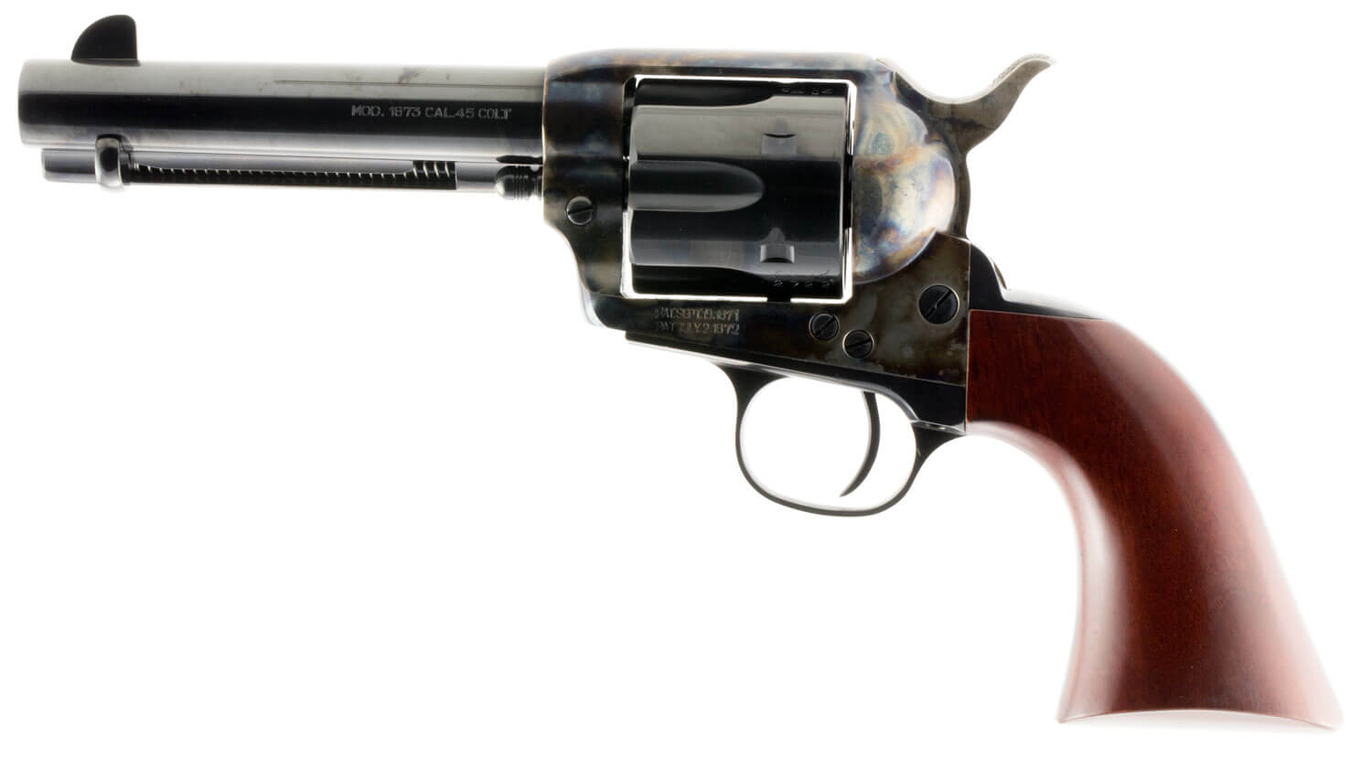 Taylors & Company 550887 1873 Cattleman SAO 45 Colt (LC) Caliber with 4.75" Blued Finish Barrel 6rd Capacity Black Finish Cylinder Color Case Hardened Finish Steel Frame & Walnut Grip - Image 2