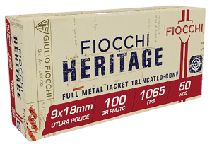 Fiocchi 9X18 Heritage 9x18mmUltra 100gr Full Metal Jacket Truncated Cone 50rd Box