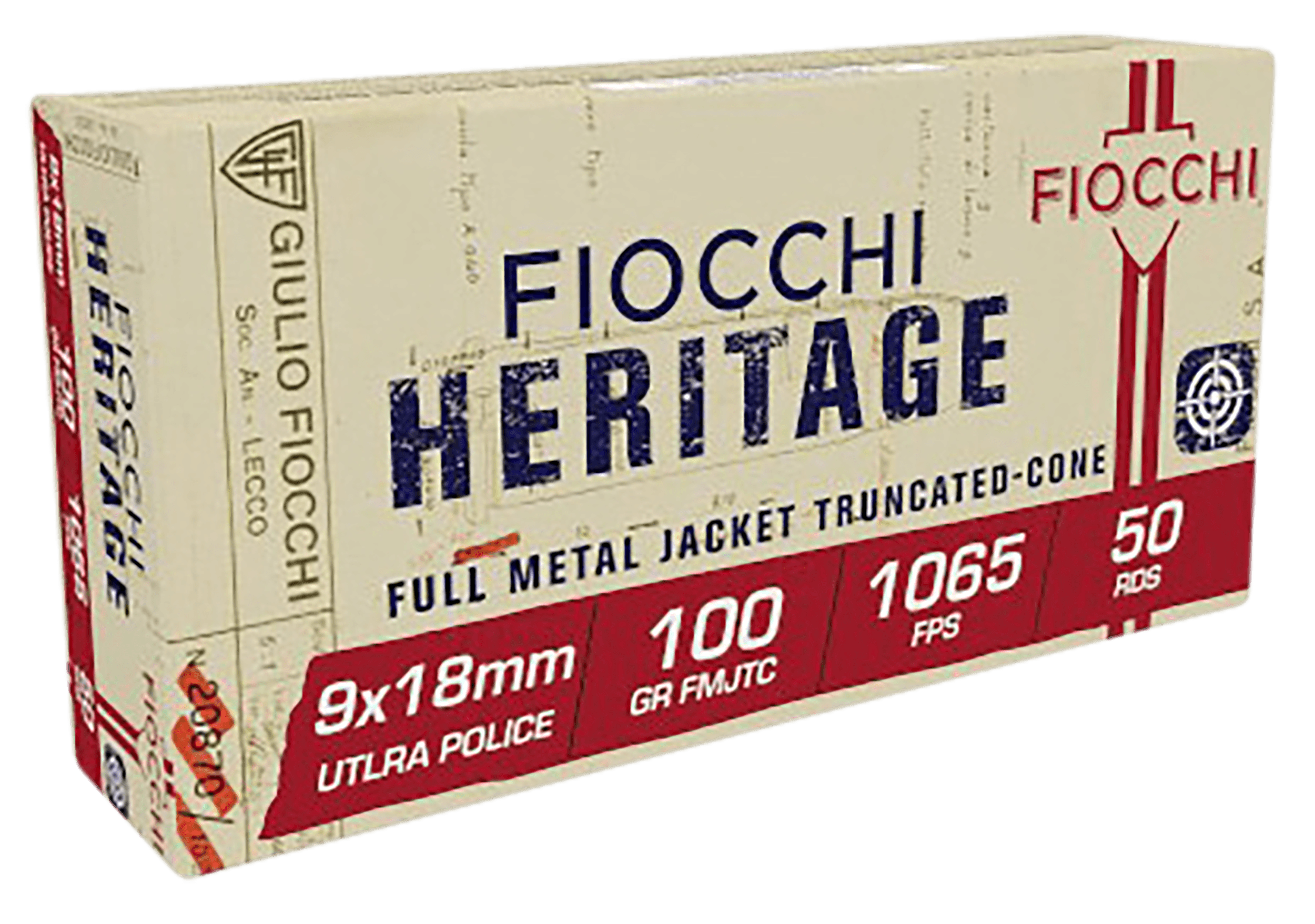 Fiocchi 9X18 Heritage 9x18mmUltra 100gr Full Metal Jacket Truncated Cone 50rd Box
