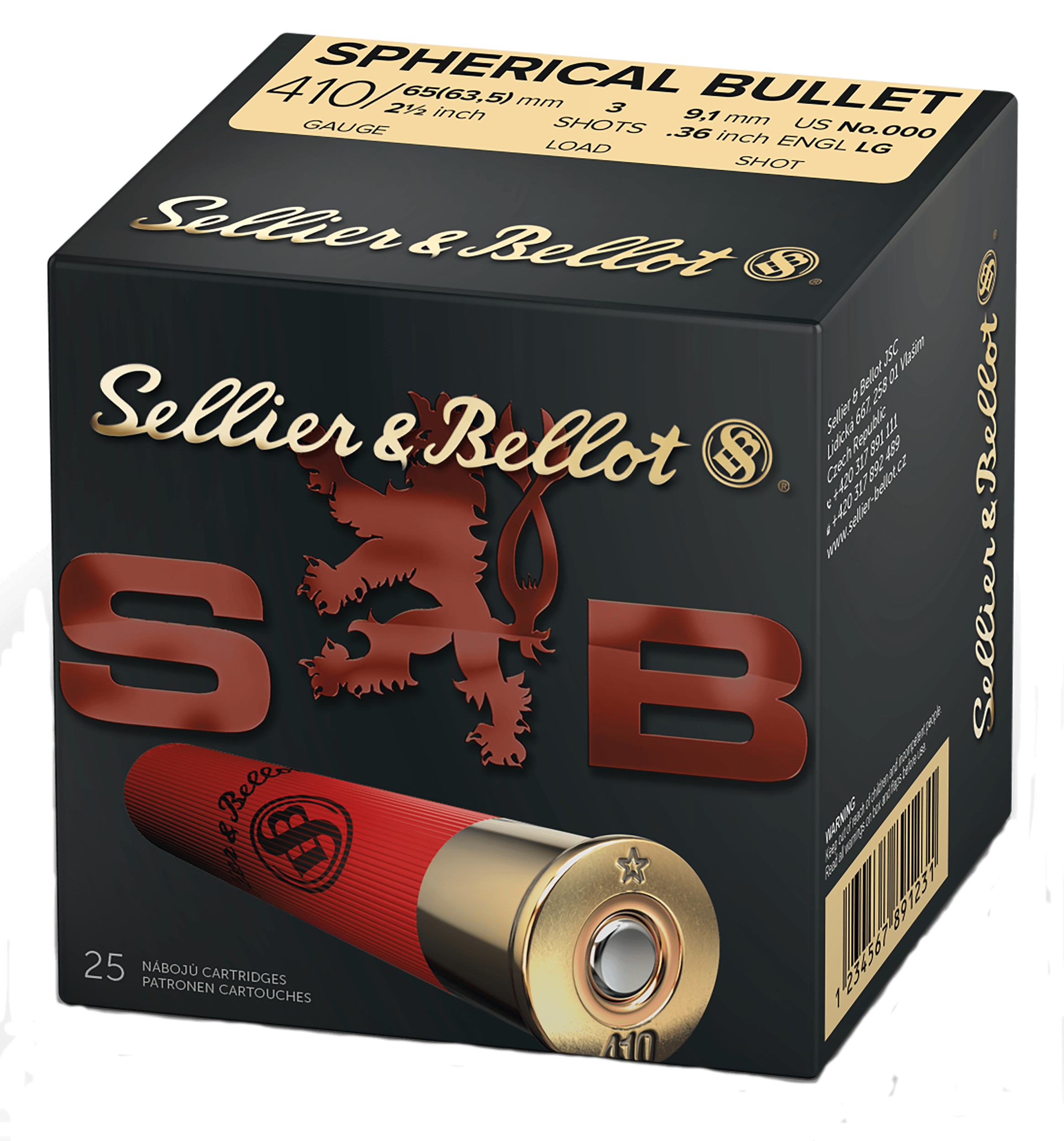 Sellier & Bellot SB410A Hunting 410 Gauge 2.50 3 Pellets 1/2 oz Spherical 000 Buck Shot 25 Bx"