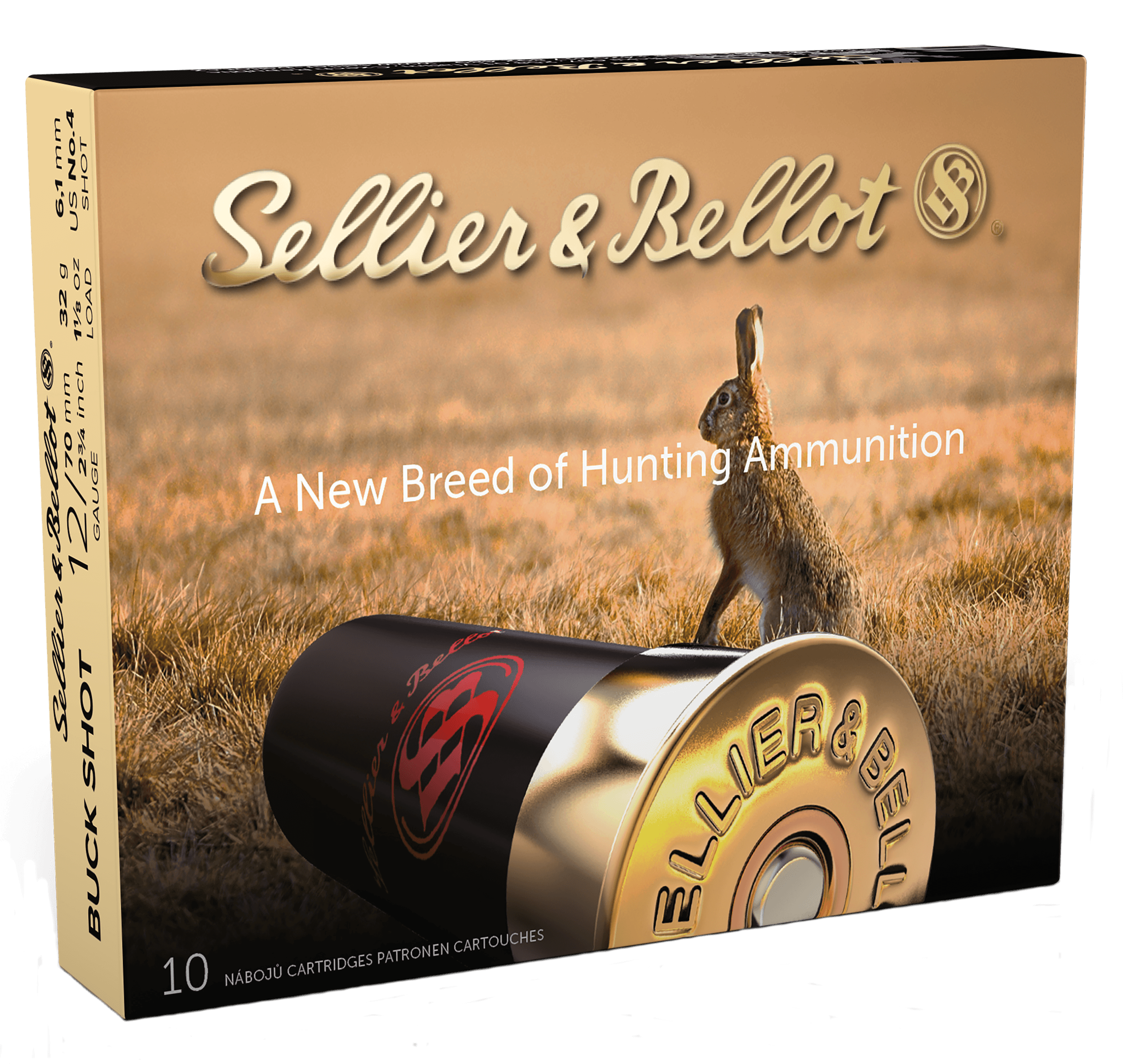 Sellier & Bellot SB12BSH Hunting 12 Gauge 2.75 21 Pellets 1 1/8 oz 4 Buck Shot 10 Bx"