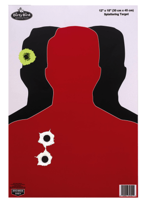 Birchwood Casey 35708 Dirty Bird  Silhouette Tagboard Hanging Pistol 12" x 18" Black/Red White Impact Splatter 8 Per Pkg