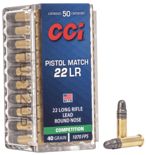 CCI 0051 Pistol Match Competition 22LR 40gr Lead Round Nose 50rd Box